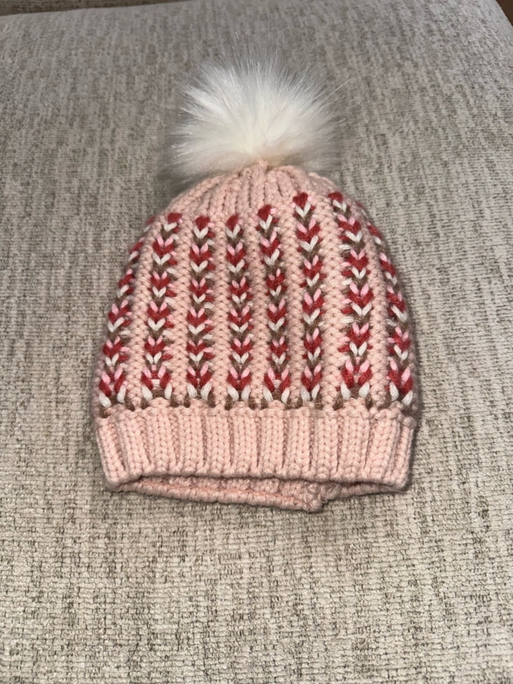 Kids Pink Knit Pom Pom Beanie Hat